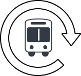 A bus nearly surrounded by a semicircular arrow, meant to indicate that transit content is being refreshed